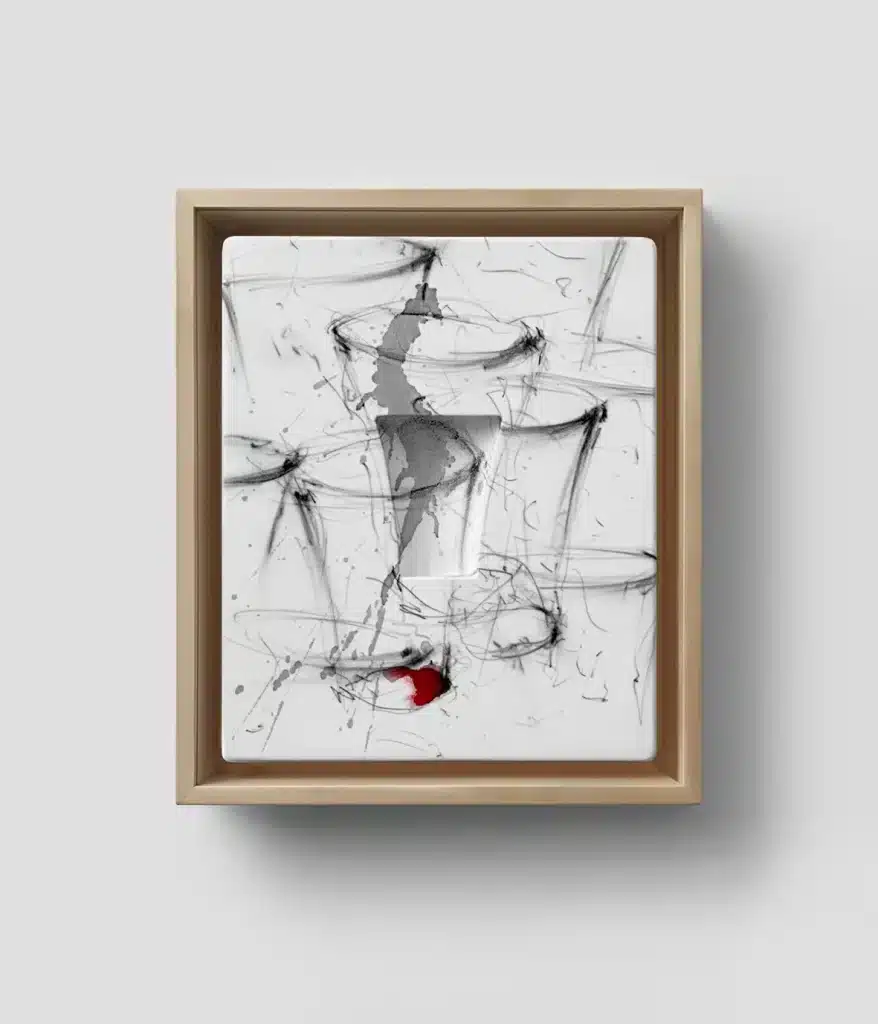 “Senza titolo”, 2024 Black clay, graphite, watercolour and acrylic on flocked polystyrene – cm. 30 x 25 x4