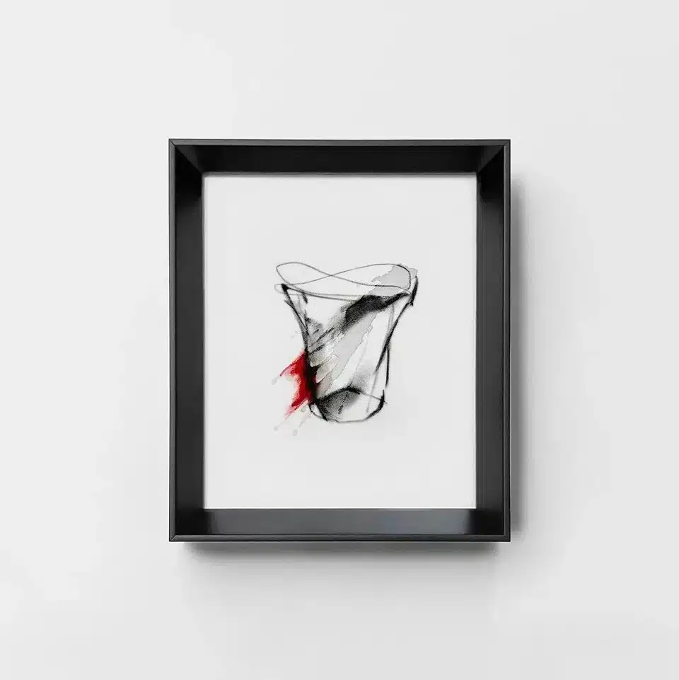 “ Senza titolo” 2023 – acquerello, acrilico e creta nera su polistirolo floccato / “ Untitled” 2023 – watercolor, acrylic and black clay on flocked polystyrene – cm 22,5 x 27,5