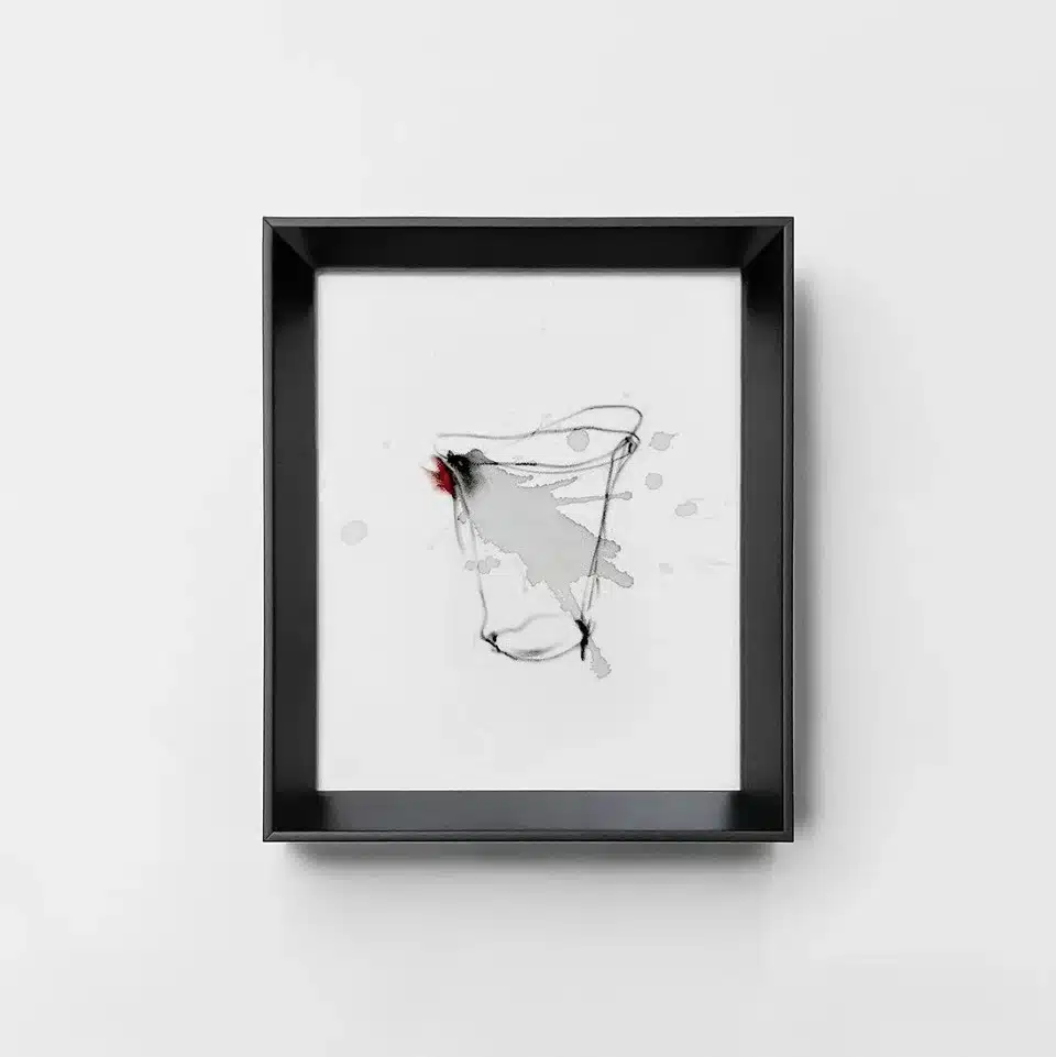 “ Senza titolo” 2023 – acquerello, acrilico e creta nera su polistirolo floccato / “ Untitled” 2023 – watercolor, acrylic and black clay on flocked polystyrene – cm 22,5 x 27,5