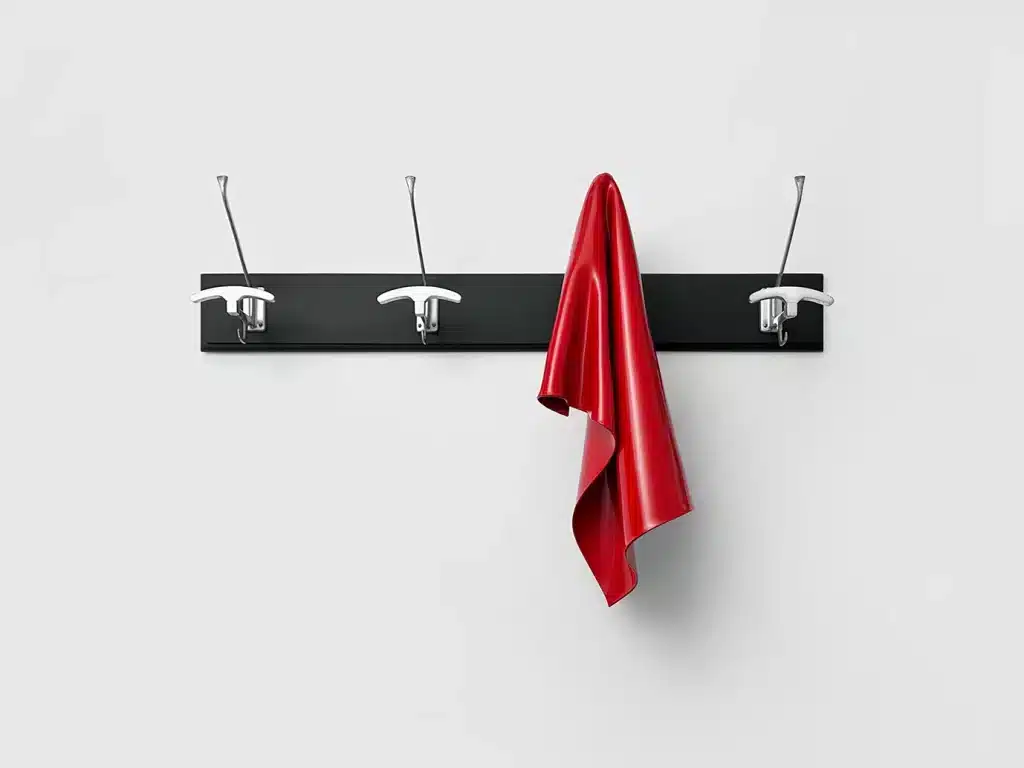 “Senza titolo con attaccapanni”, 2024 Polystyrene thermoforming, wood, steel and enamel / termoformatura in polistirene, legno, acciaio e smalto – cm. 64 x 104 x 21