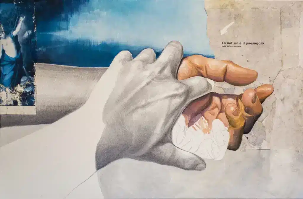 “Frontespizio” 2018, Mixed media on canvas / Tecnica mista su tela – cm 40 x 60