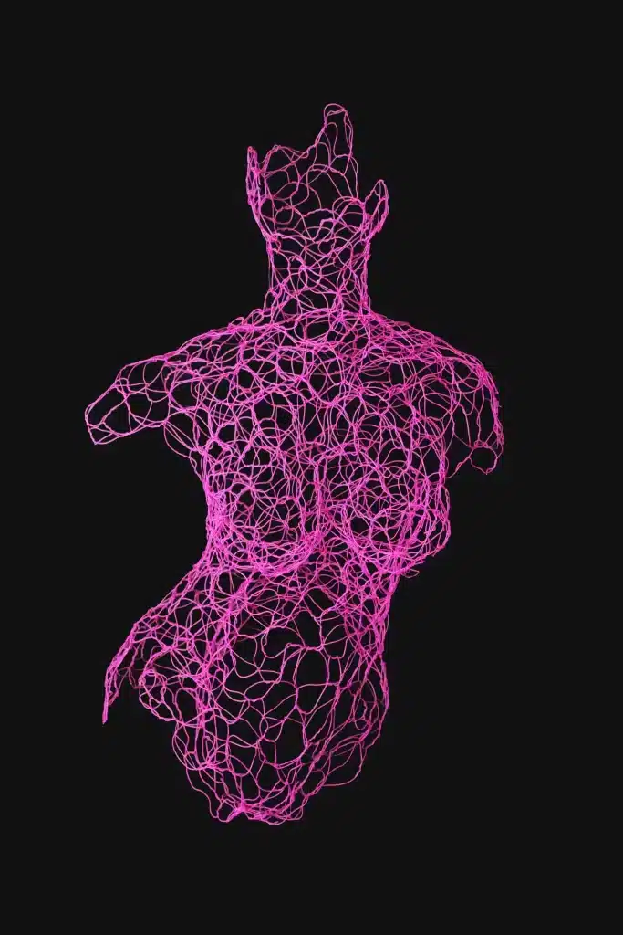 “Dissolvenze -Busto” 2022 – filo di acciaio inox intrecciato a mano – hand woven steel wire – cm. 50 x 60 x 60