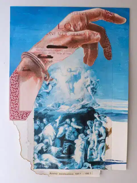 Omessa paternità 2022, tecnica mista su carta _. mixed media on paper, cm 36,5×24,5