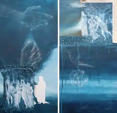 Un’altra primavera, 2020 tecnica mista su tela _ mixed media on canvas cm 80,5×84 (dittico)