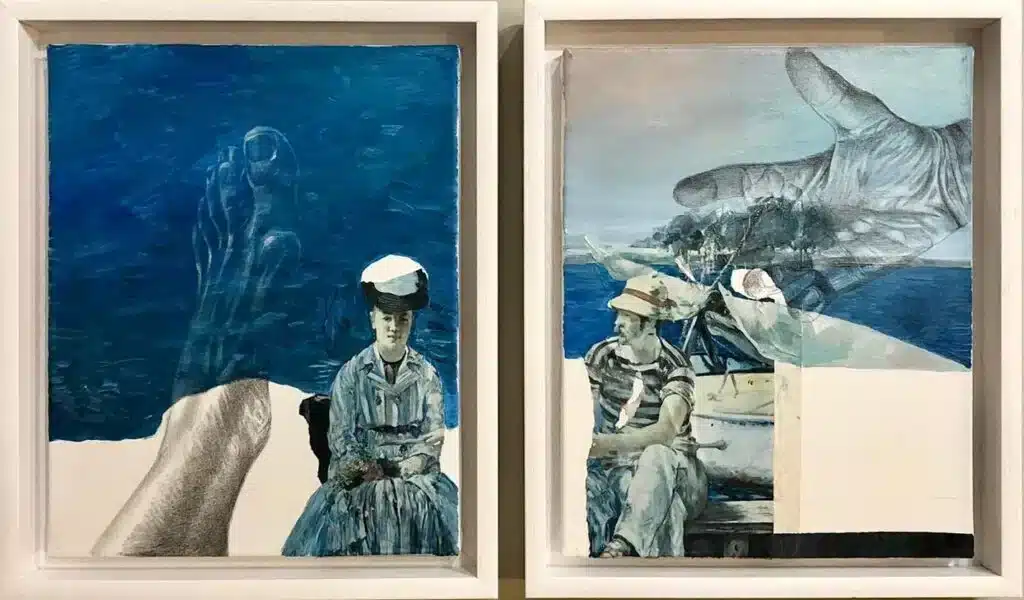 ” Il mare bagna il cielo tocca le mani” 2021, mixed media on canvas / tecnica su tela – cm 30 x 48 (Diptych)