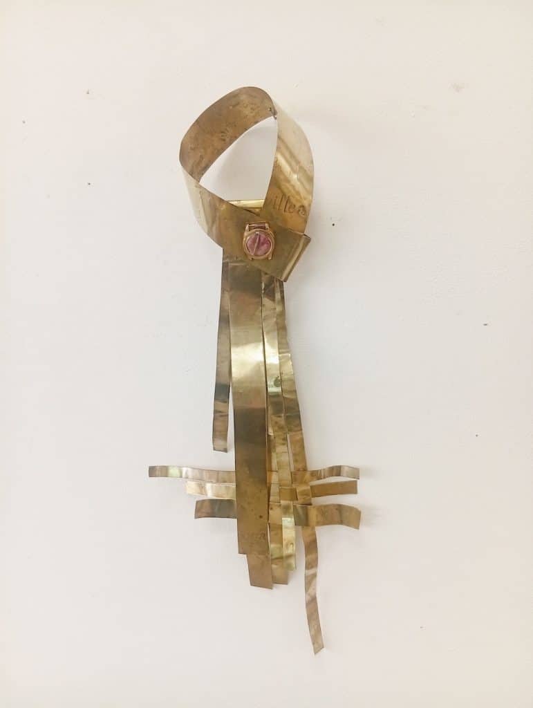 “Foulard. Boungavillea” 2026, plants imprints on interwoven brass, brass capsule
with spontaneous plants - cm. 32 x 48 x 20